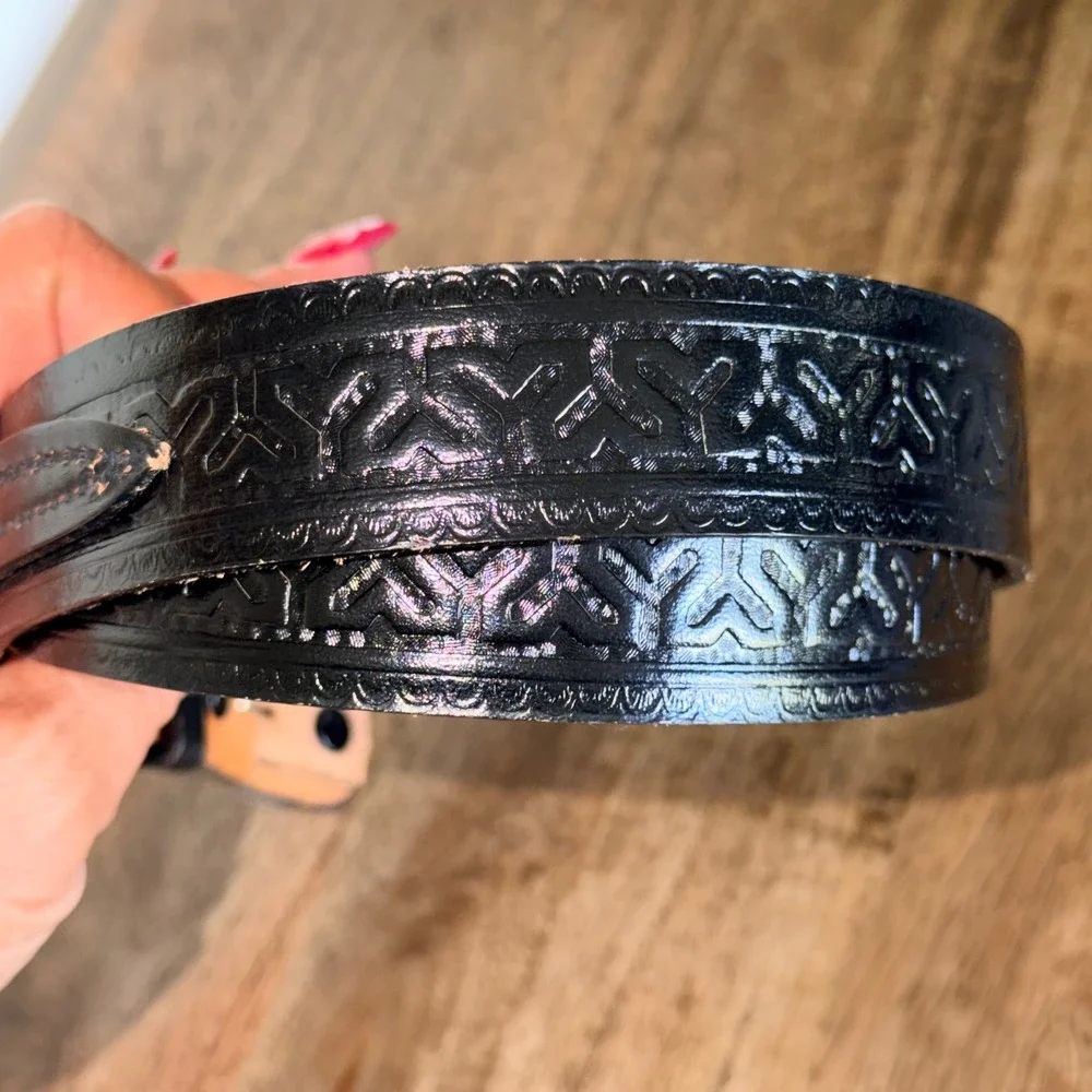 Mens Black Embossed Leather Belt Extra Long 58
